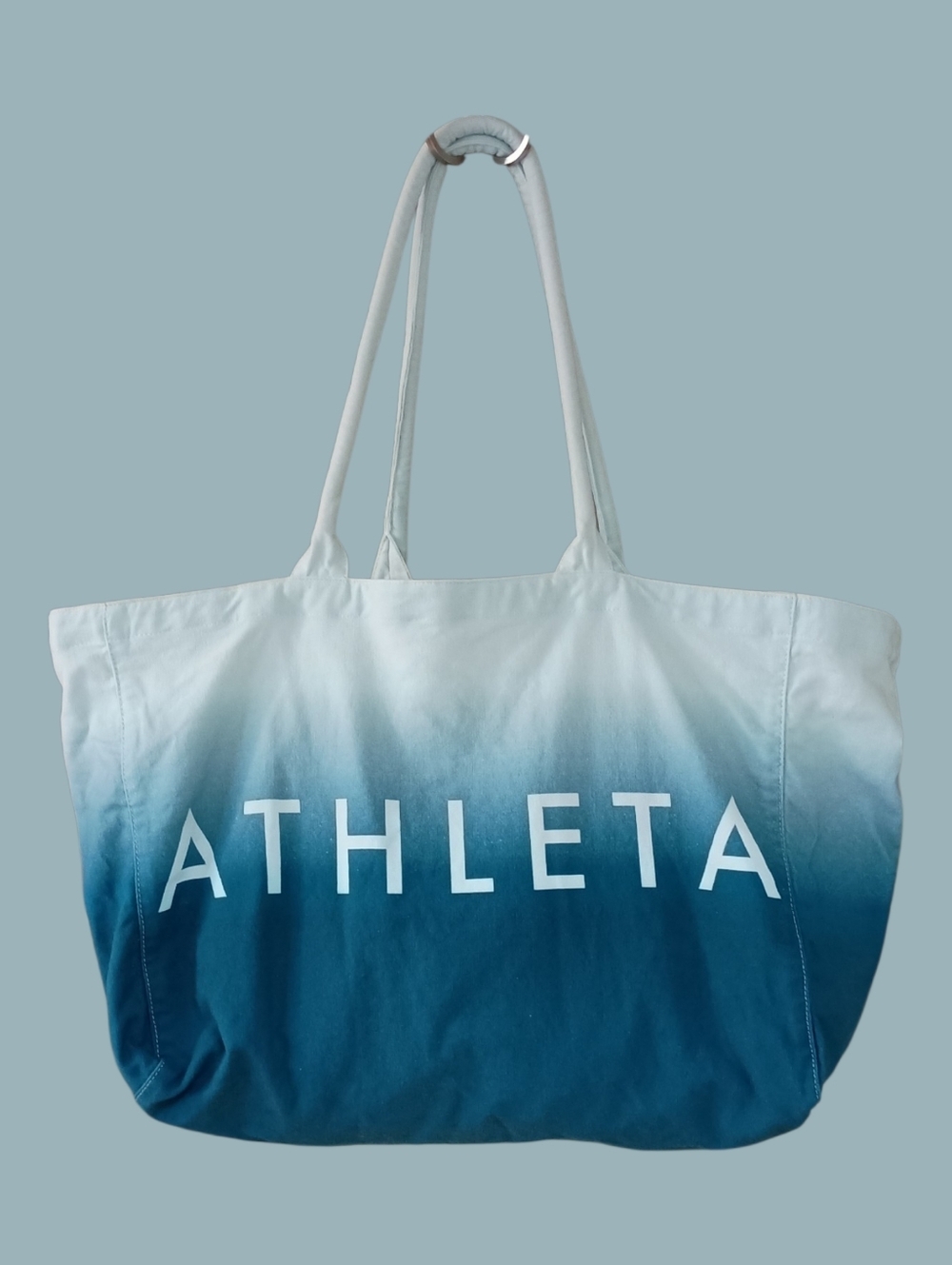Athleta Beach Bag Gym‎ Bag Tote Bag Blue Ombre Cotton Canvas Shopping Bag EUC